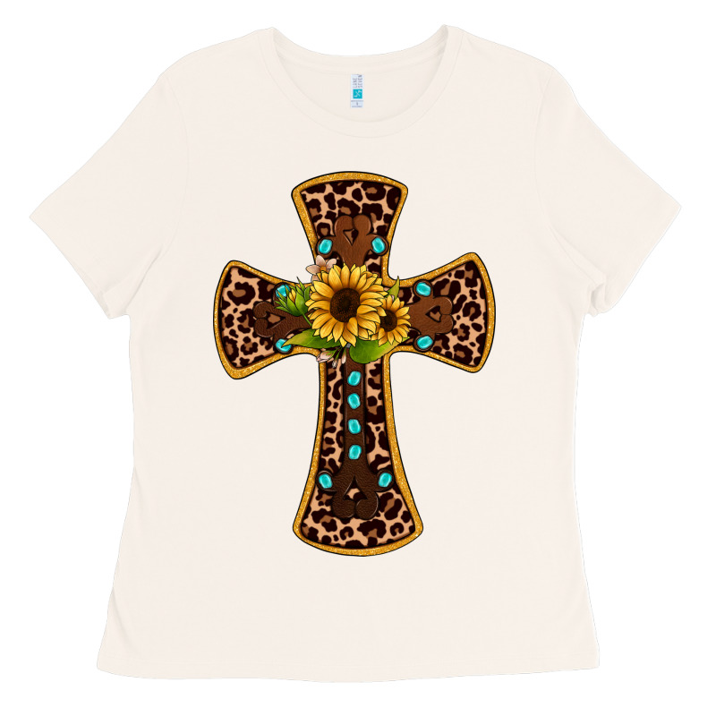 Leopard Gemstone Sunflower Cross Ladies Tee by JahusDesignShop | Teevron