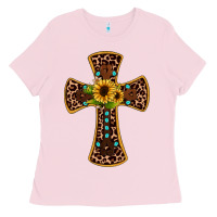 Bubblegum Pink leopard gemstone sunflower cross Ladies Tee - JahusDesignShop