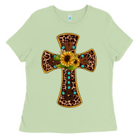 Matcha leopard gemstone sunflower cross Ladies Tee - JahusDesignShop