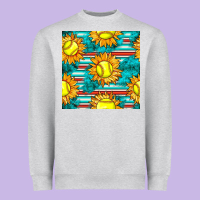 Softball Sunflowers With Serape Seamless Pattern Heavyweight Sweatshirt Designed By Bundleandbundleshop