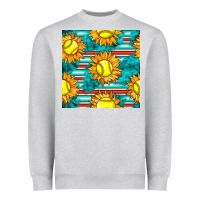Heather Grey softball sunflowers with serape seamless pattern Heavyweight Sweatshirt - BundleAndBundleShop