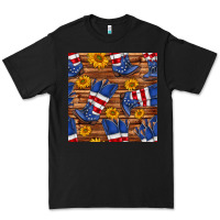 Black america western boots and sunflower seamless pattern Premium Tee - BundleAndBundleShop