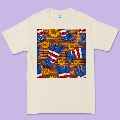 America Western Boots And Sunflower Seamless Pattern Premium Tee Designed By Bundleandbundleshop
