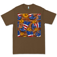 Cacao america western boots and sunflower seamless pattern Premium Tee - BundleAndBundleShop