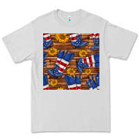 Dove Grey america western boots and sunflower seamless pattern Premium Tee - BundleAndBundleShop