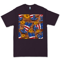 Plum america western boots and sunflower seamless pattern Premium Tee - BundleAndBundleShop
