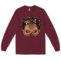 Burgundy Afro Bantu Knots Hairstyles Messy Bun With Clasp Bbs  2 Long Sleeve Tee - BundleAndBundleShop
