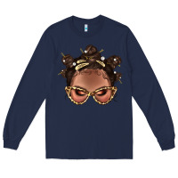 Navy Afro Bantu Knots Hairstyles Messy Bun With Clasp Bbs  2 Long Sleeve Tee - BundleAndBundleShop