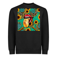 Black softball lips sunflowers and gemstones seamless pattern Heavyweight Sweatshirt - BundleAndBundleShop