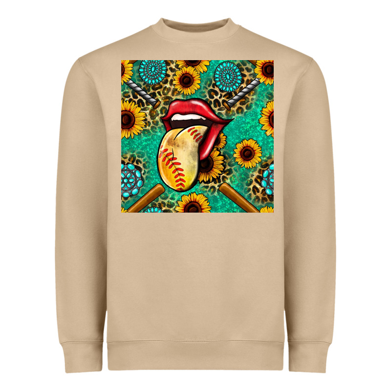 Softball Lips Sunflowers And Gemstones Seamless Pattern Heavyweight Sweatshirt by BundleAndBundleShop | Teevron