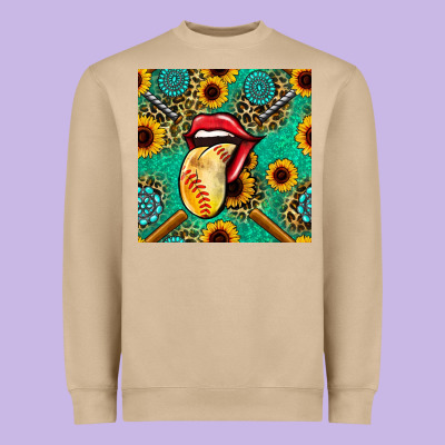 Softball Lips Sunflowers And Gemstones Seamless Pattern Heavyweight Sweatshirt Designed By Bundleandbundleshop