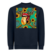 Navy softball lips sunflowers and gemstones seamless pattern Heavyweight Sweatshirt - BundleAndBundleShop