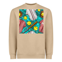 Mushroom softball uniform glove and bat with field seamless pattern Heavyweight Sweatshirt - BundleAndBundleShop