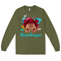 Army Green Afro Bantu Knots Red Hairdresser With Leopard Glasses Bbs Long Sleeve Tee - BundleAndBundleShop