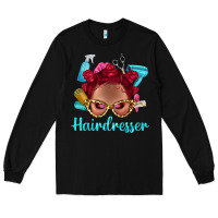 Black Afro Bantu Knots Red Hairdresser With Leopard Glasses Bbs Long Sleeve Tee - BundleAndBundleShop
