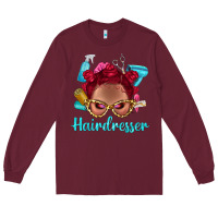 Burgundy Afro Bantu Knots Red Hairdresser With Leopard Glasses Bbs Long Sleeve Tee - BundleAndBundleShop