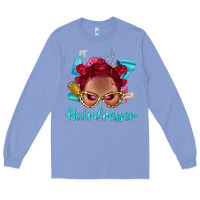 Colony Blue Afro Bantu Knots Red Hairdresser With Leopard Glasses Bbs Long Sleeve Tee - BundleAndBundleShop