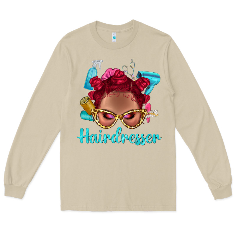 Afro Bantu Knots Red Hairdresser With Leopard Glasses Bbs Long Sleeve Tee by BundleAndBundleShop | Teevron