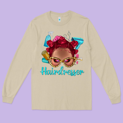 Afro Bantu Knots Red Hairdresser With Leopard Glasses Bbs Long Sleeve Tee Designed By Bundleandbundleshop