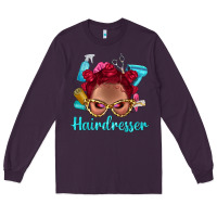 Plum Afro Bantu Knots Red Hairdresser With Leopard Glasses Bbs Long Sleeve Tee - BundleAndBundleShop
