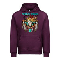 Mauve Wine Wild Soul Bull Skull Urban Hoodie - FaDigitalArtStudio