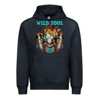 Navy Wild Soul Bull Skull Urban Hoodie - FaDigitalArtStudio