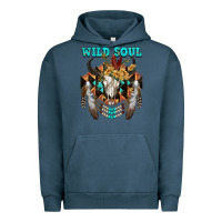 Pigment Midnight Navy Wild Soul Bull Skull Urban Hoodie - FaDigitalArtStudio
