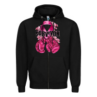 Black Survivor Breast Cancer with boxing gloves Zipper Hoodie - NancyCooperArtShop