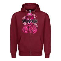 Burgundy Survivor Breast Cancer with boxing gloves Zipper Hoodie - NancyCooperArtShop