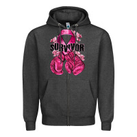 Charcoal Heather Survivor Breast Cancer with boxing gloves Zipper Hoodie - NancyCooperArtShop