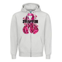 Dove Grey Survivor Breast Cancer with boxing gloves Zipper Hoodie - NancyCooperArtShop
