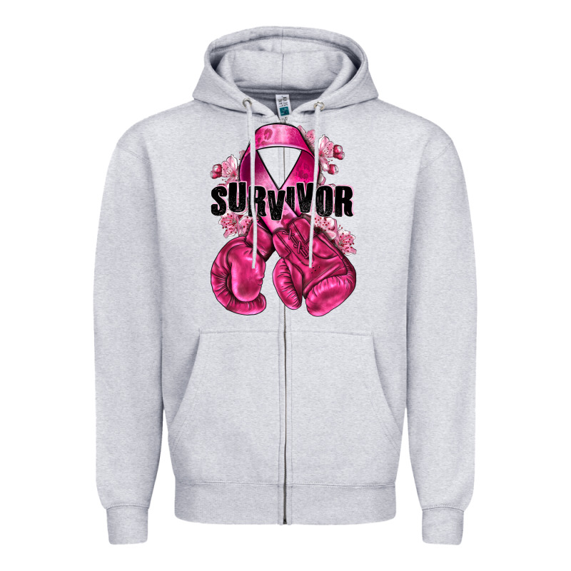 Survivor Breast Cancer With Boxing Gloves Zipper Hoodie by NancyCooperArtShop | Teevron