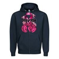 Navy Survivor Breast Cancer with boxing gloves Zipper Hoodie - NancyCooperArtShop