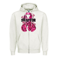 Oatmeal Heather Survivor Breast Cancer with boxing gloves Zipper Hoodie - NancyCooperArtShop