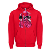 Red Survivor Breast Cancer with boxing gloves Zipper Hoodie - NancyCooperArtShop