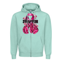 Seafoam Survivor Breast Cancer with boxing gloves Zipper Hoodie - NancyCooperArtShop