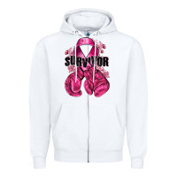White Survivor Breast Cancer with boxing gloves Zipper Hoodie - NancyCooperArtShop