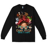 Black Camp Hair Dont Care Messy Bun Bbs Long Sleeve Tee - BundleAndBundleShop