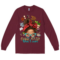 Burgundy Camp Hair Dont Care Messy Bun Bbs Long Sleeve Tee - BundleAndBundleShop
