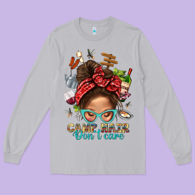 Camp Hair Dont Care Messy Bun Bbs Long Sleeve Tee Designed By Bundleandbundleshop