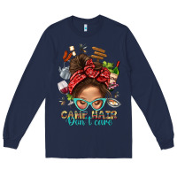 Navy Camp Hair Dont Care Messy Bun Bbs Long Sleeve Tee - BundleAndBundleShop