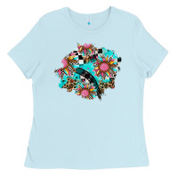Baby Blue race sunflower patches Ladies Tee - AdoDesignShop