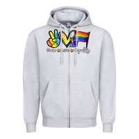 Heather Grey Peace love equality Zipper Hoodie - NancyCooperArtShop