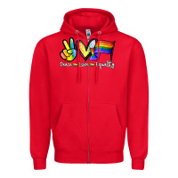 Red Peace love equality Zipper Hoodie - NancyCooperArtShop