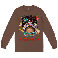 Chestnut Afro Messy Bun Best Teacher With Leopard Glasses Bbs Long Sleeve Tee - BundleAndBundleShop