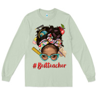 Matcha Afro Messy Bun Best Teacher With Leopard Glasses Bbs Long Sleeve Tee - BundleAndBundleShop