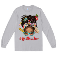 Moon Dust Afro Messy Bun Best Teacher With Leopard Glasses Bbs Long Sleeve Tee - BundleAndBundleShop
