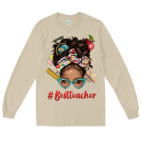 Mushroom Afro Messy Bun Best Teacher With Leopard Glasses Bbs Long Sleeve Tee - BundleAndBundleShop