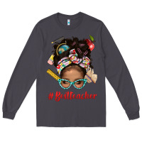 Smoke Afro Messy Bun Best Teacher With Leopard Glasses Bbs Long Sleeve Tee - BundleAndBundleShop