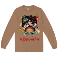 Toasted Coconut Afro Messy Bun Best Teacher With Leopard Glasses Bbs Long Sleeve Tee - BundleAndBundleShop